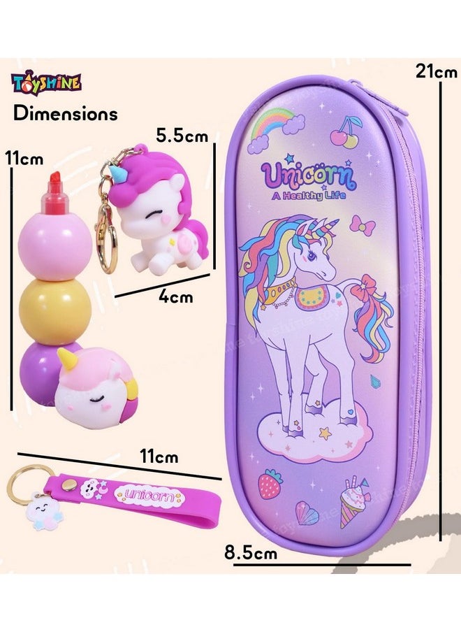 Toyshine 3 Pc Unicorn Theme Kawaii Stationary Set for Kids Aesthetic Stationery Items for School & College Students - Model B