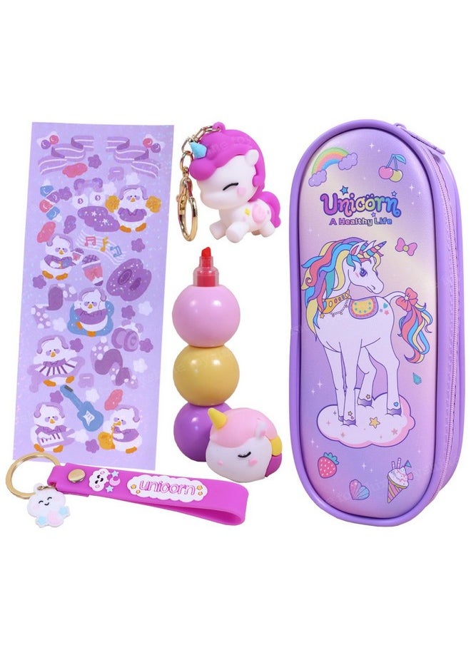 Toyshine 3 Pc Unicorn Theme Kawaii Stationary Set for Kids Aesthetic Stationery Items for School & College Students - Model B