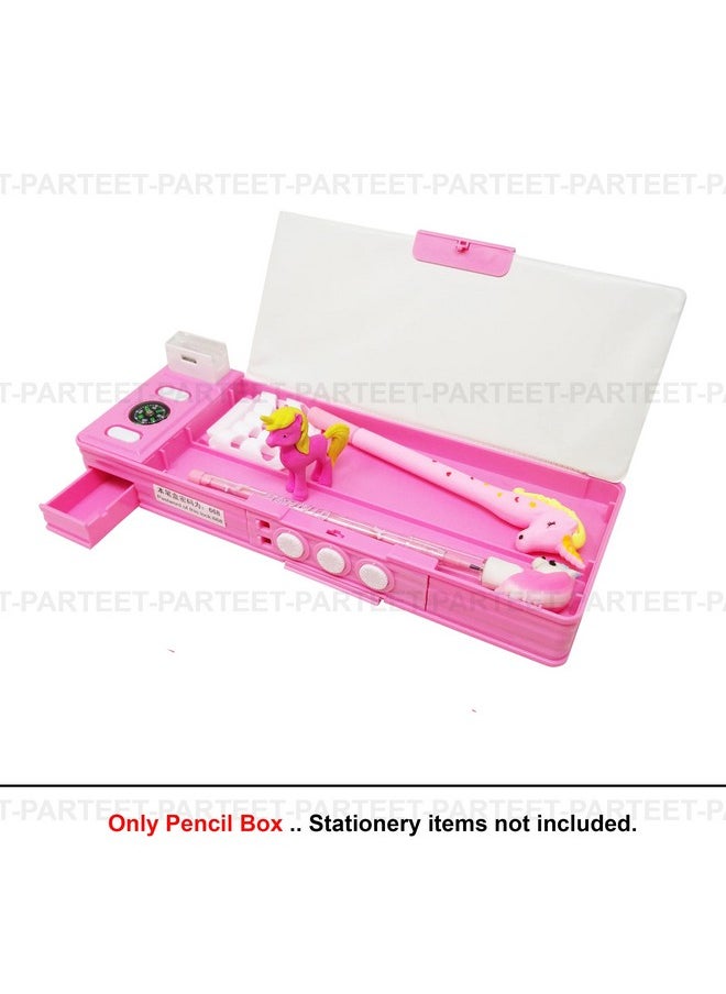 PARTEET Dual Side Password Protected Multi Purpose Unicorn Printed Pencil Box For Kids (Pink, Plastic)