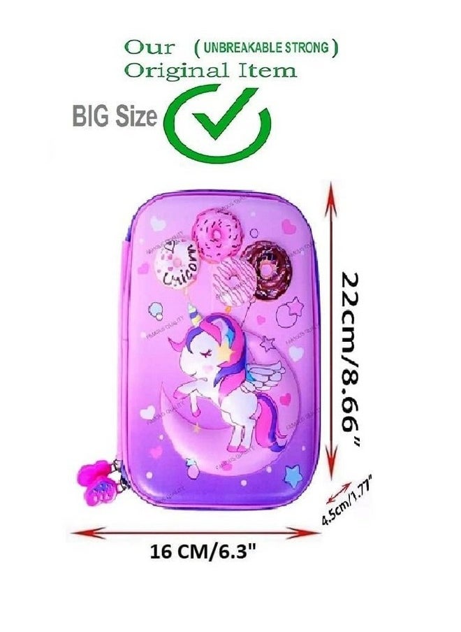 FAMOUS QUALITY® 3D Stylish Designed Print Large Capacity Hardtop EVA Pencil Case - Pink