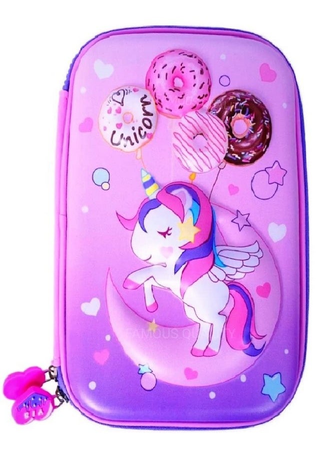 FAMOUS QUALITY® 3D Stylish Designed Print Large Capacity Hardtop EVA Pencil Case - Pink