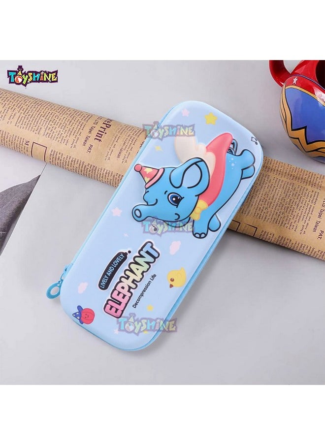 Toyshine Ethylene Vinyl Acetate (Eva) Hardtop Pencil Case With Multiple Compartments, Kids School Supply Organizer Students Stationery Box, Girls Pen Pouch (Elephant Light Blue)