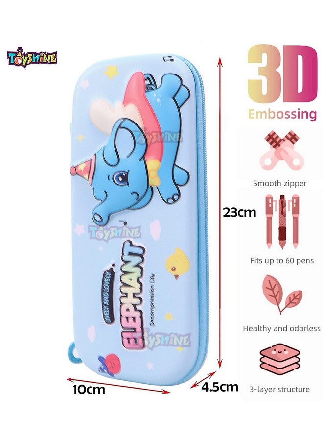 Toyshine Ethylene Vinyl Acetate (Eva) Hardtop Pencil Case With Multiple Compartments, Kids School Supply Organizer Students Stationery Box, Girls Pen Pouch (Elephant Light Blue)