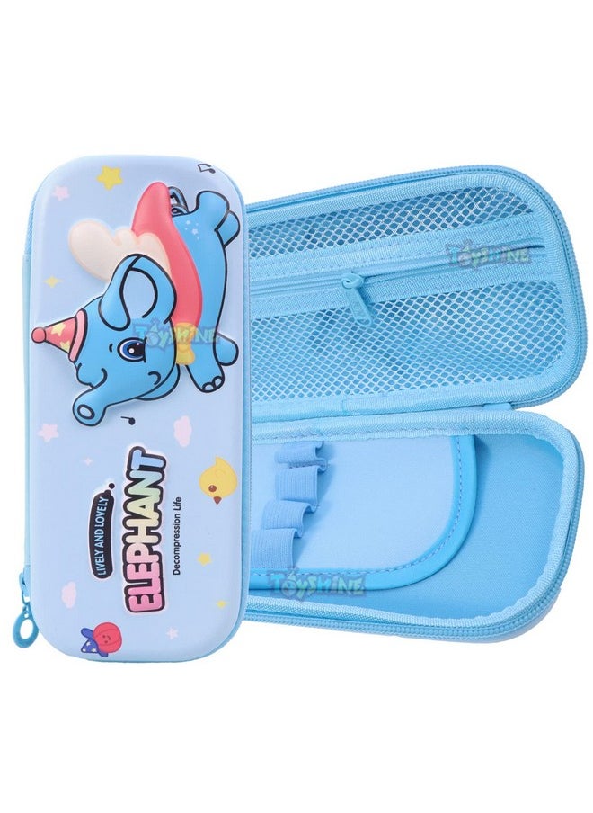 Toyshine Ethylene Vinyl Acetate (Eva) Hardtop Pencil Case With Multiple Compartments, Kids School Supply Organizer Students Stationery Box, Girls Pen Pouch (Elephant Light Blue)