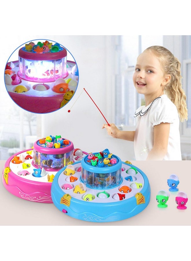 VGRASSP Fishing Game Toy Set for Kids with Multilayer Rotating Pond, 26 Fishes, 4 Fishing Poles, Dynamic Light and Music - Safe and Durable Gift - Multicolor (Color As Per Stock)