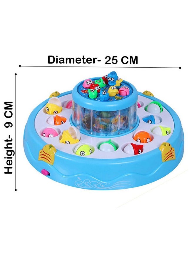 VGRASSP Fishing Game Toy Set for Kids with Multilayer Rotating Pond, 26 Fishes, 4 Fishing Poles, Dynamic Light and Music - Safe and Durable Gift - Multicolor (Color As Per Stock)