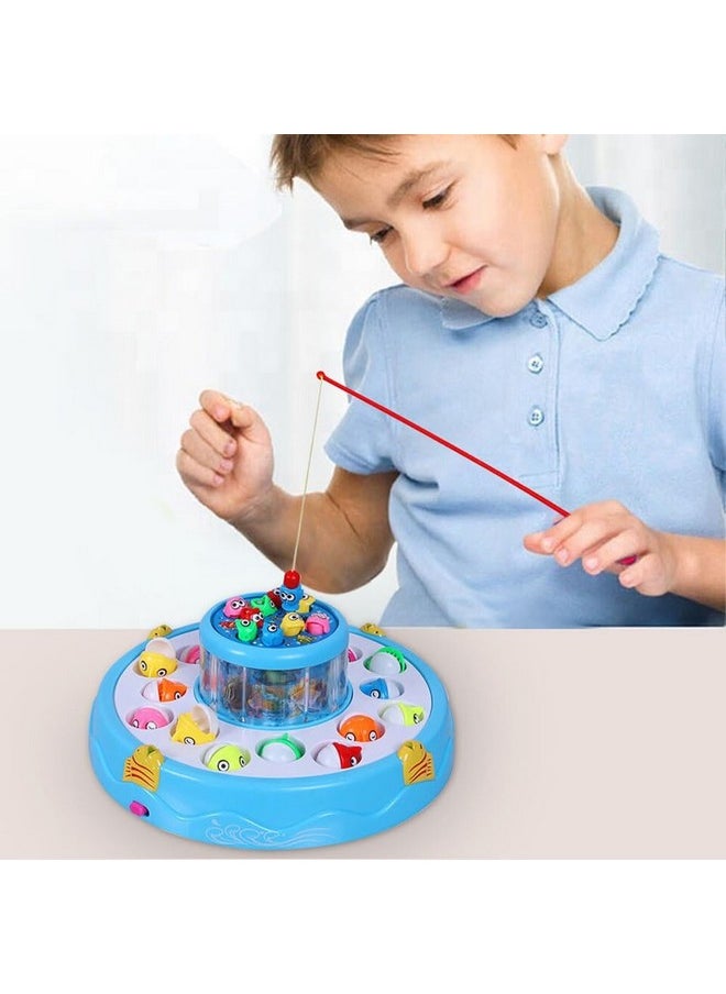 VGRASSP Fishing Game Toy Set for Kids with Multilayer Rotating Pond, 26 Fishes, 4 Fishing Poles, Dynamic Light and Music - Safe and Durable Gift - Multicolor (Color As Per Stock)