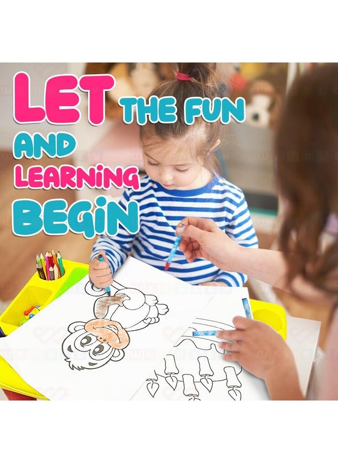 Wembley 2 in 1 Ludo Board Game for Kids Activity Study Table with Fill The Color A4 Sheets Set of Sketch Pens & Crayons Educational Multifunctional Table for Studying Playing Drawing