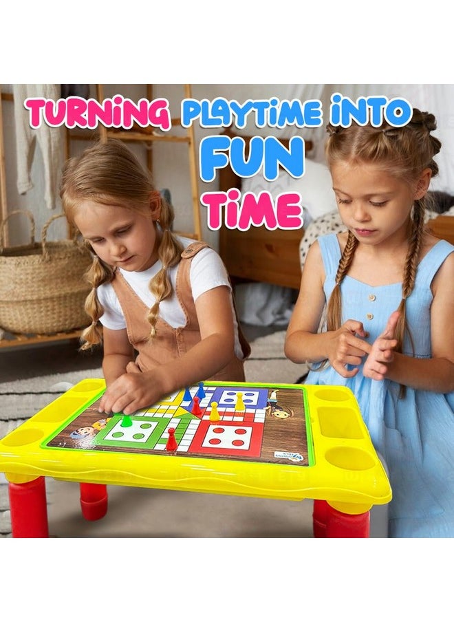 Wembley 2 in 1 Ludo Board Game for Kids Activity Study Table with Fill The Color A4 Sheets Set of Sketch Pens & Crayons Educational Multifunctional Table for Studying Playing Drawing