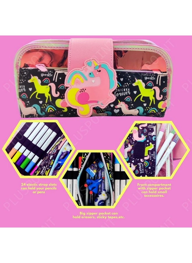 PLUSPOINT Unicorn Pencil Case Large Capacity Pencil Pouch, Unicorn Pencil Bag, Aesthetic Pencil Case Pouch, Cute Pencil Case for Kids Students, Unicorn Pencil Case for School, Stationery Storage Bag