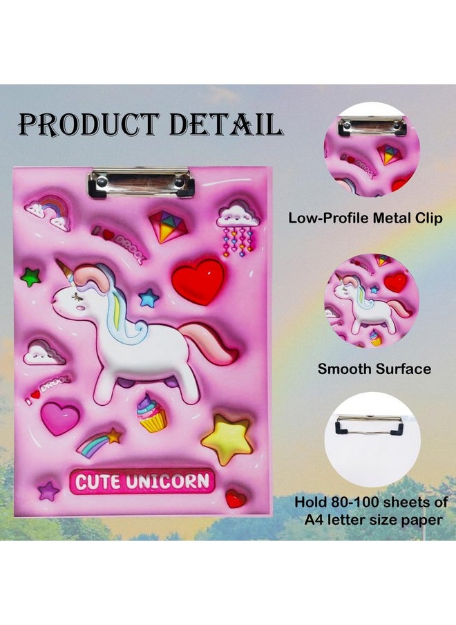 PARTEET Canvas Combo Unicorn Printed Pencil Case Pouch And Space Printed A4 Size Exam Board For Students, Teachers, Women And Kids, Zipper Closer Pouch (Assorted) (Pink)