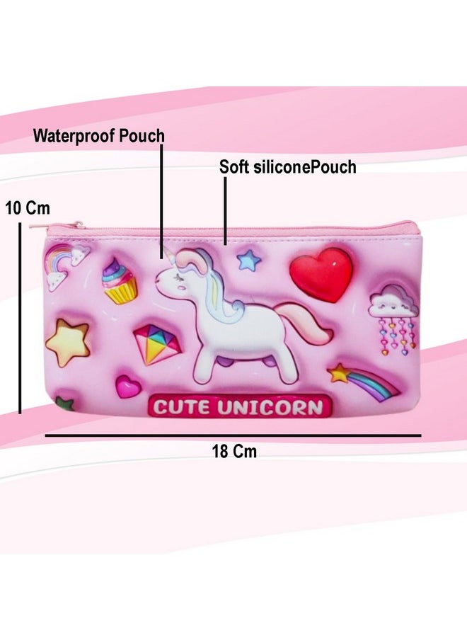 PARTEET Canvas Combo Unicorn Printed Pencil Case Pouch And Space Printed A4 Size Exam Board For Students, Teachers, Women And Kids, Zipper Closer Pouch (Assorted) (Pink)