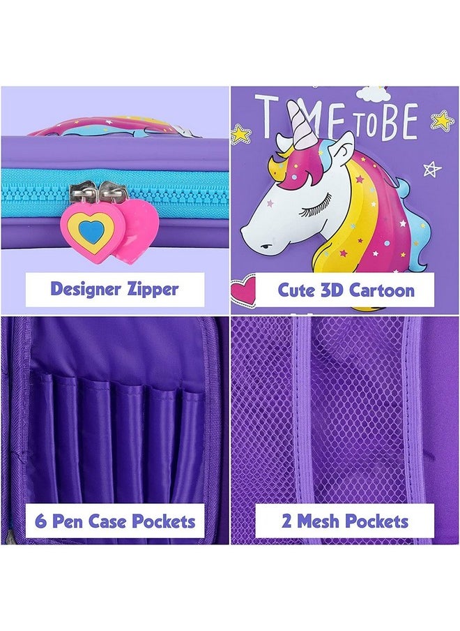 FAMOUS QUALITY Ethylene Vinyl Acetate (Eva) Premium Stylish Unicorn Owl Print Large Capacity Hardtop Eva Pencil Case Organizer School Kids Girls Women Pen Holder Pouch Multipurpose (Purple)