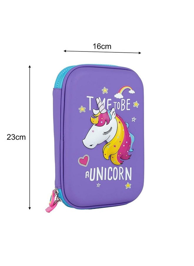 FAMOUS QUALITY Ethylene Vinyl Acetate (Eva) Premium Stylish Unicorn Owl Print Large Capacity Hardtop Eva Pencil Case Organizer School Kids Girls Women Pen Holder Pouch Multipurpose (Purple)