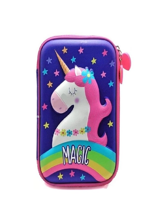 FAMOUS QUALITY Ethylene Vinyl Acetate (Eva) Premium Stylish Unicorn Owl Print Large Capacity Hardtop Eva Pencil Case Organizer School Kids Girls Women Pen Holder Pouch Multipurpose (Purple)