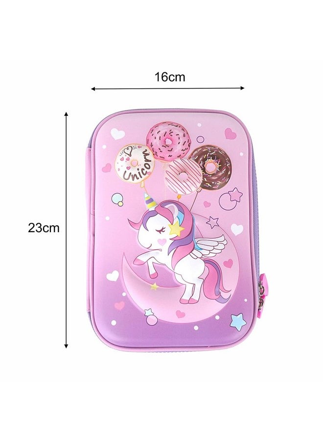 PLUSPOINT 3D Unicorn Pencil case Large Capacity Premium Stylish EVA Case Embossed Compass, School Supply Organizer for Students, Stationery Box, Cosmetic Zip Pouch Bag (Big Unicorn-Purple)