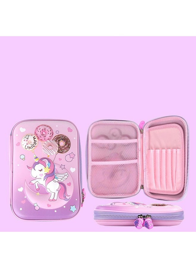 PLUSPOINT 3D Unicorn Pencil case Large Capacity Premium Stylish EVA Case Embossed Compass, School Supply Organizer for Students, Stationery Box, Cosmetic Zip Pouch Bag (Big Unicorn-Purple)