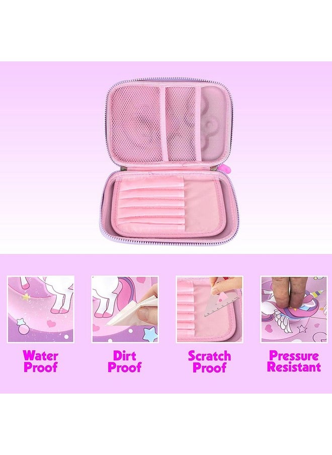 PLUSPOINT 3D Unicorn Pencil case Large Capacity Premium Stylish EVA Case Embossed Compass, School Supply Organizer for Students, Stationery Box, Cosmetic Zip Pouch Bag (Big Unicorn-Purple)