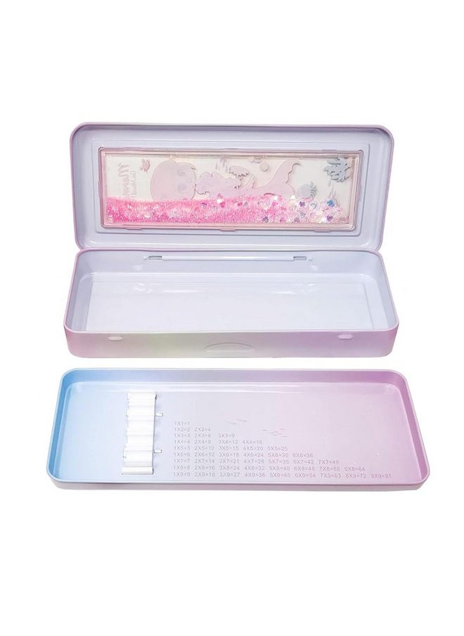 PARTEET Metal Double Compartment Pencil Box Case And Water Gliter Mermid Printed Pencil Box With Pen Holder For Kids Stylish, Pencil Case For Girls(Assorted Color), Multicolour