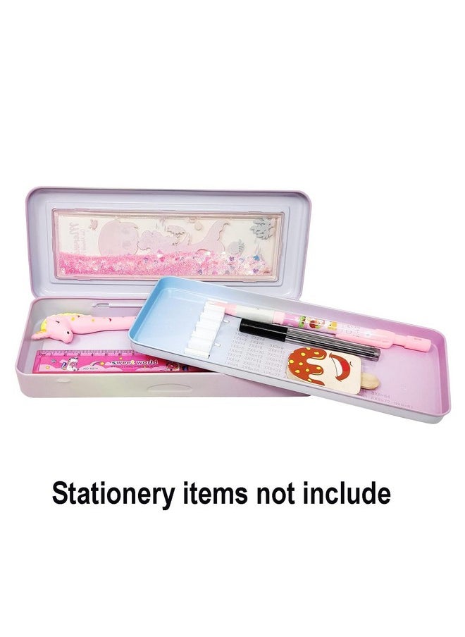 PARTEET Metal Double Compartment Pencil Box Case And Water Gliter Mermid Printed Pencil Box With Pen Holder For Kids Stylish, Pencil Case For Girls(Assorted Color), Multicolour