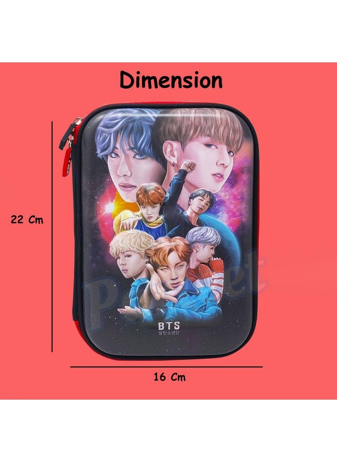PARTEET Cute Designer Premium Stylish Multipurpose BTS Pencil Pouch, Pencil Case Large Capacity Hardtop EVA Pouch Organizer for Girls and Boys & Women, Big Pouch, Pouch for kids, BTS Pouch for Kids