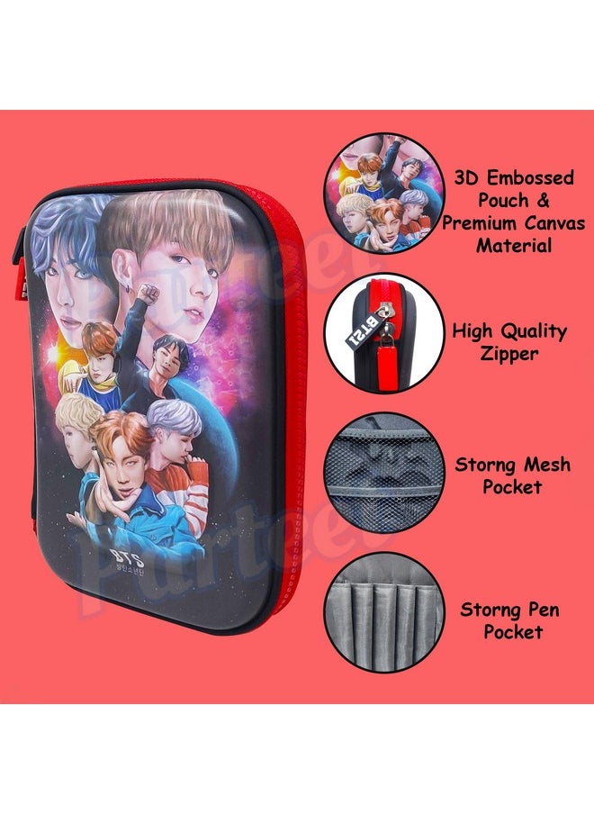PARTEET Cute Designer Premium Stylish Multipurpose BTS Pencil Pouch, Pencil Case Large Capacity Hardtop EVA Pouch Organizer for Girls and Boys & Women, Big Pouch, Pouch for kids, BTS Pouch for Kids