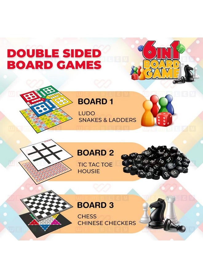 Wembley 6 in 1 Classic Board Game for Kids & Adults | Ludo, Snake & Ladder, Chess, Checkers, Housie, Tic Tac Toe | Family Fun Travel Indoor Board Games Boost Decision Making Strategic Thinking