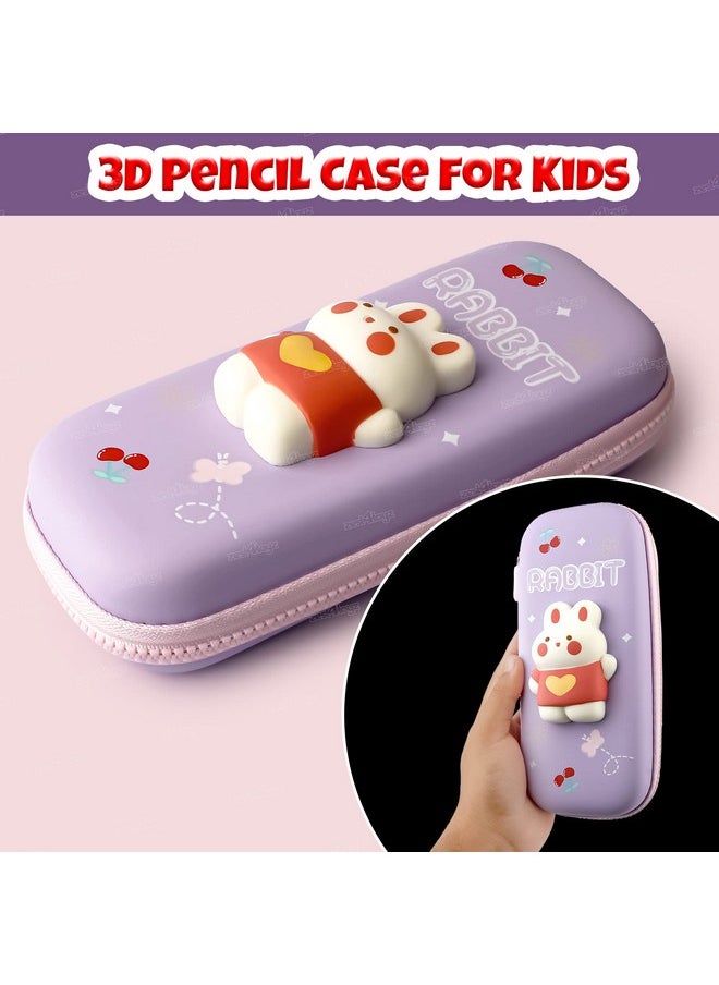 Zest 4 Toyz Rabbit Pencil Case for Kids|3D Pencil Box Large Capacity Hard Shell EVA Waterproof Pouch with Zipper |School Supplies Pen Pouch for Girls and Boys