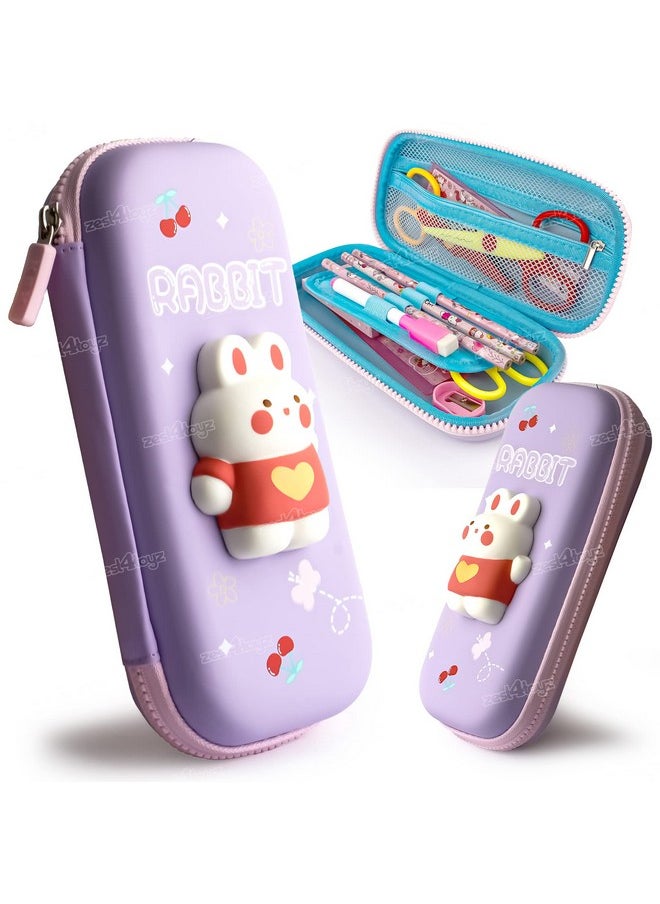 Zest 4 Toyz Rabbit Pencil Case for Kids|3D Pencil Box Large Capacity Hard Shell EVA Waterproof Pouch with Zipper |School Supplies Pen Pouch for Girls and Boys
