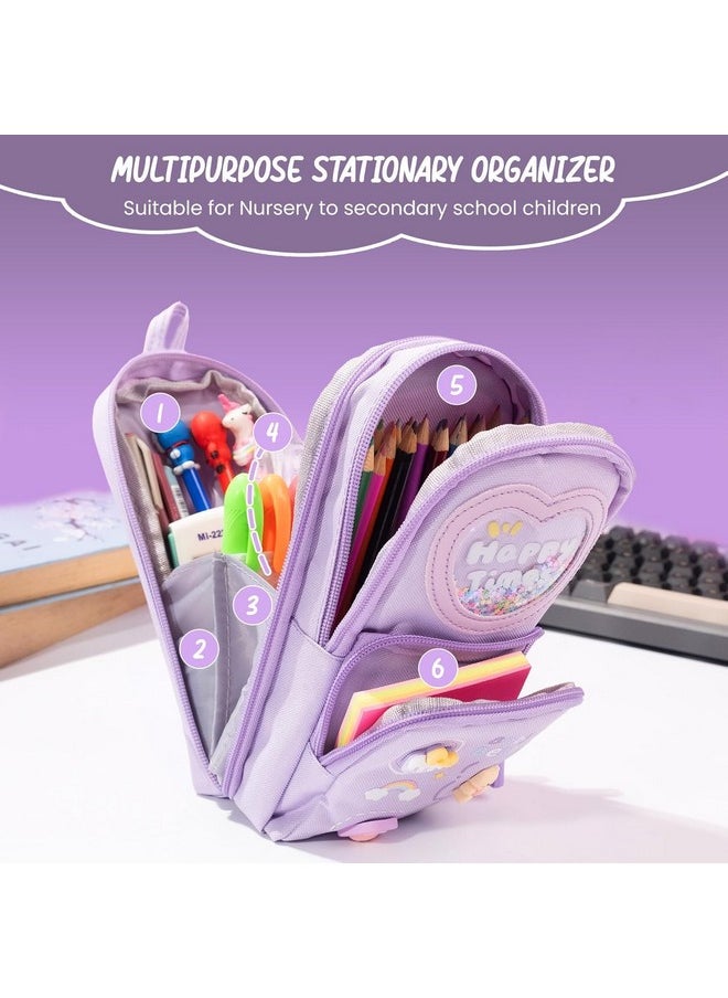 PLUSPOINT Large Capacity Kawaii Pencil Pouch Case with 3 Compartment Cute Pouch Case Aesthetic Pencil Case for Girls Pen Pencil Pouch Stationery Organizer for School Supplies Gift for Girls and Kids