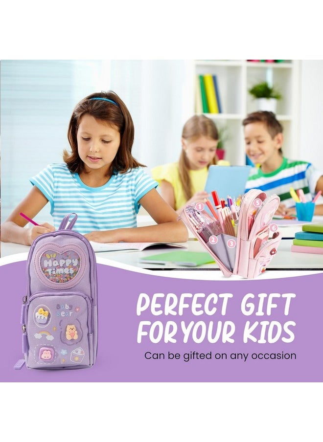 PLUSPOINT Large Capacity Kawaii Pencil Pouch Case with 3 Compartment Cute Pouch Case Aesthetic Pencil Case for Girls Pen Pencil Pouch Stationery Organizer for School Supplies Gift for Girls and Kids