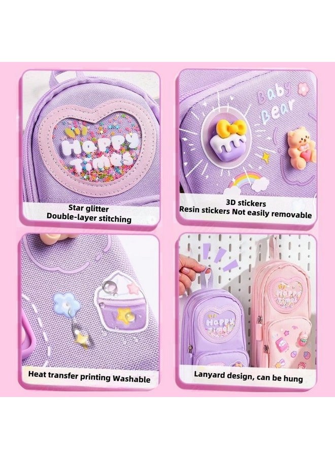 PLUSPOINT Large Capacity Kawaii Pencil Pouch Case with 3 Compartment Cute Pouch Case Aesthetic Pencil Case for Girls Pen Pencil Pouch Stationery Organizer for School Supplies Gift for Girls and Kids