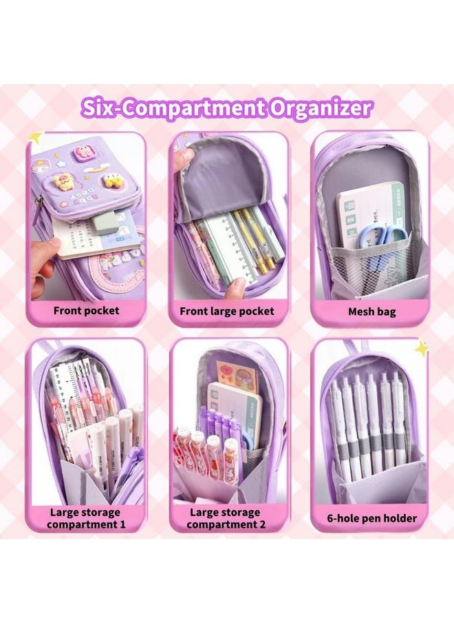 PLUSPOINT Large Capacity Kawaii Pencil Pouch Case with 3 Compartment Cute Pouch Case Aesthetic Pencil Case for Girls Pen Pencil Pouch Stationery Organizer for School Supplies Gift for Girls and Kids