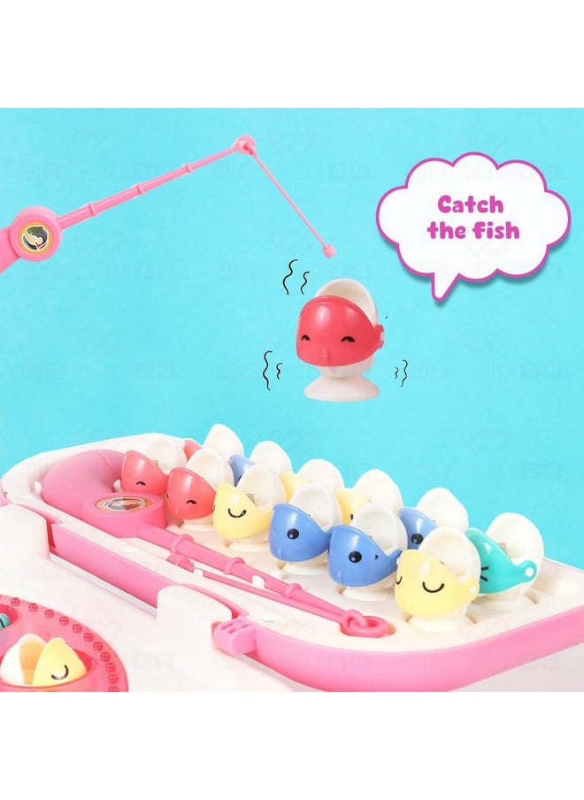 Wembley Magnetic Fishing Game for Kids Rechargeable Fish Catching Board Game with C-Type Charging Cable Music & Lights for Boys Girls 5 6 7 8 9 Years Interactive Toy BIS Certified (Pink)