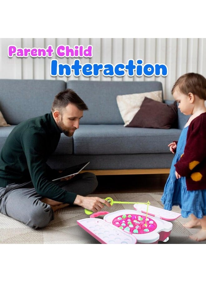 Wembley Magnetic Fishing Game for Kids Rechargeable Fish Catching Board Game with C-Type Charging Cable Music & Lights for Boys Girls 5 6 7 8 9 Years Interactive Toy BIS Certified (Pink)