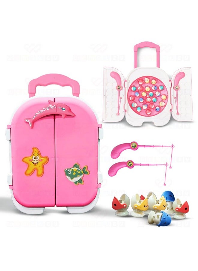 Wembley Magnetic Fishing Game for Kids Rechargeable Fish Catching Board Game with C-Type Charging Cable Music & Lights for Boys Girls 5 6 7 8 9 Years Interactive Toy BIS Certified (Pink)