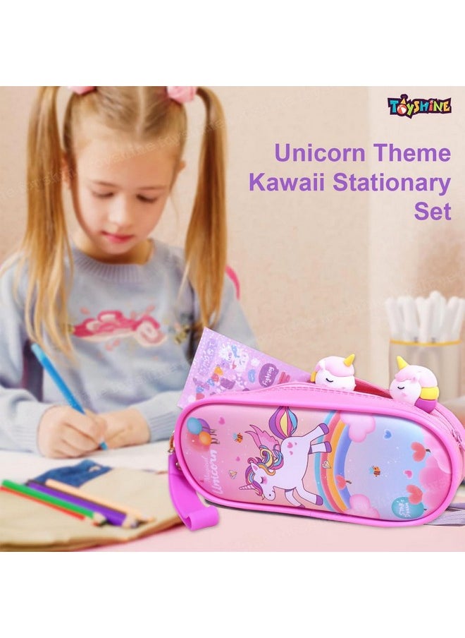 Toyshine 3 Pc Unicorn Theme Kawaii Stationary Set for Kids Aesthetic Stationery Items for School & College Students - Model C