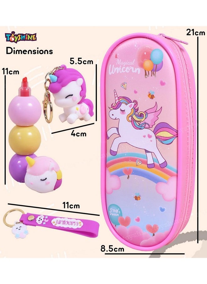 Toyshine 3 Pc Unicorn Theme Kawaii Stationary Set for Kids Aesthetic Stationery Items for School & College Students - Model C