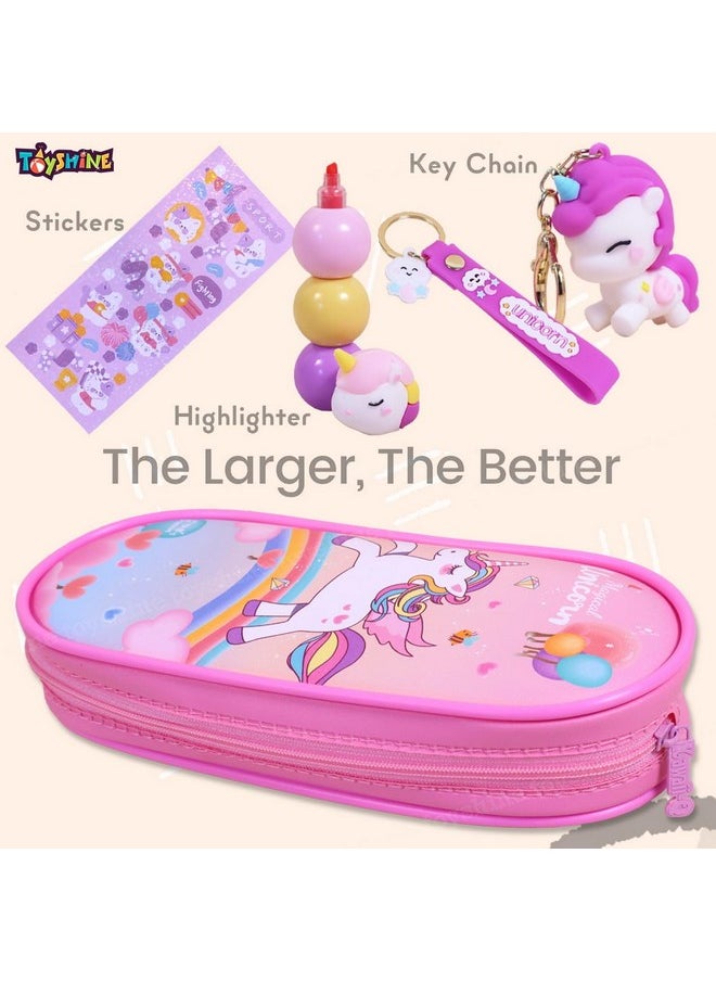 Toyshine 3 Pc Unicorn Theme Kawaii Stationary Set for Kids Aesthetic Stationery Items for School & College Students - Model C