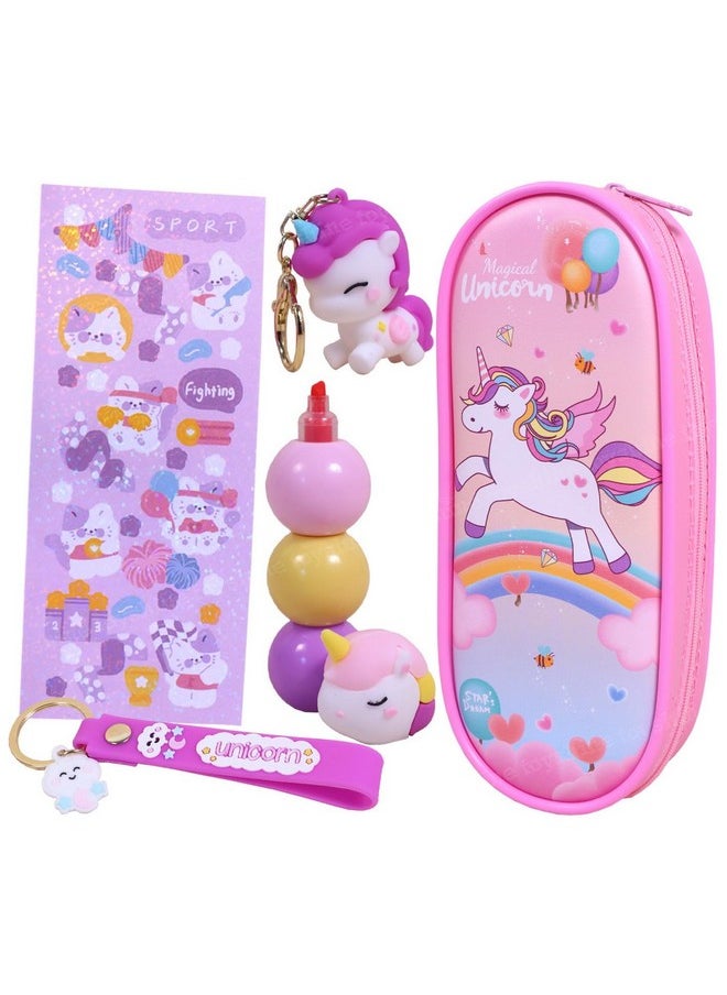 Toyshine 3 Pc Unicorn Theme Kawaii Stationary Set for Kids Aesthetic Stationery Items for School & College Students - Model C