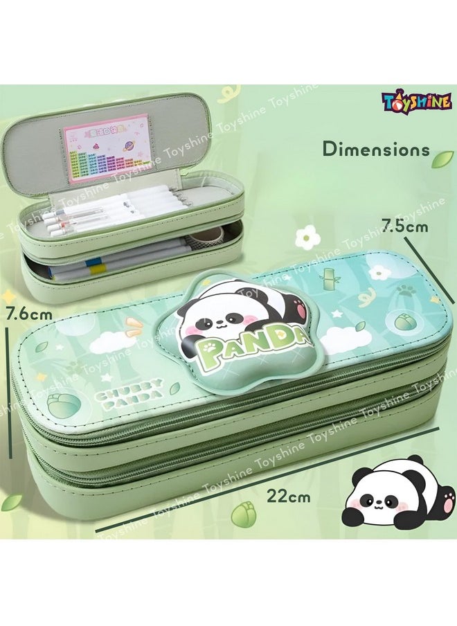 Toyshine Panda Theme Pencil Pouch with 2 Compartment Handheld Soft Pouch for School Students Girls Boys - Green