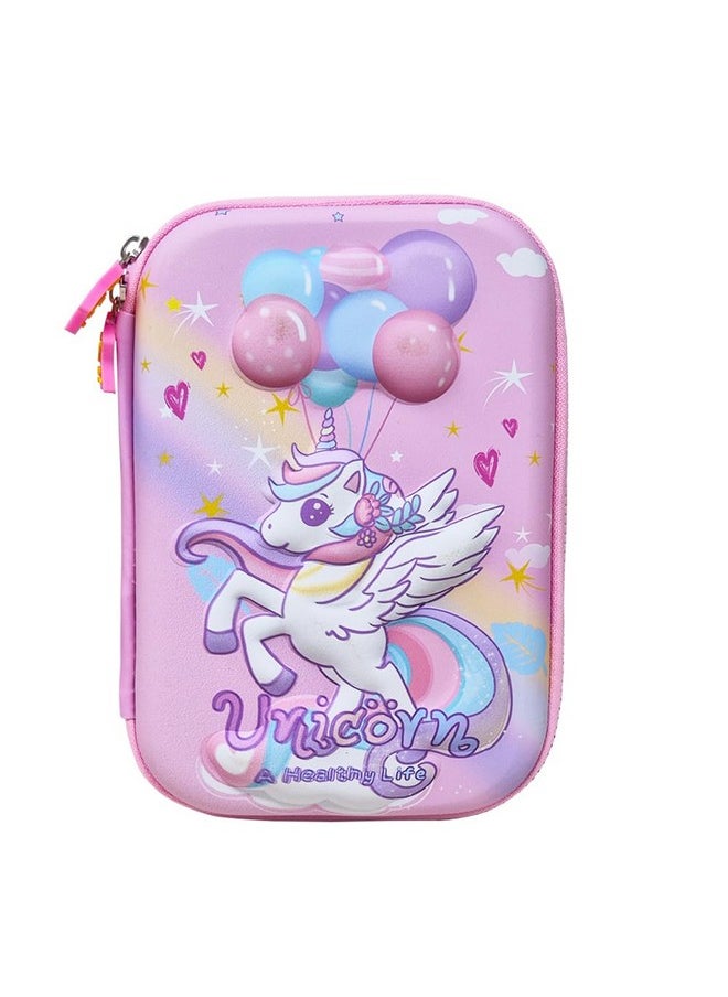 PARTEET Multipurpose Stylish Unicorn Print Large Capacity Pencil Case, Pen & Pencil Pouch Bag Case For School Supplies For Kids, Pouch For Girls (Assorted Color, Canvas, Pink)