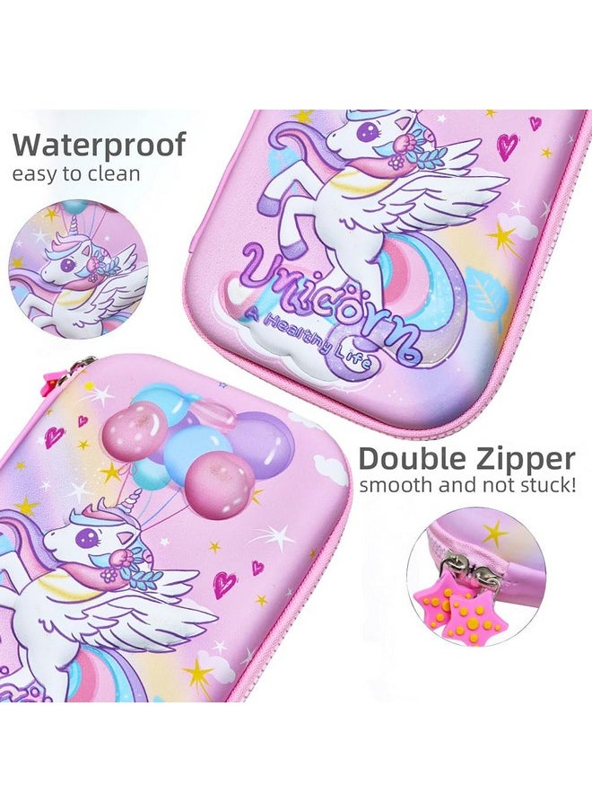PARTEET Multipurpose Stylish Unicorn Print Large Capacity Pencil Case, Pen & Pencil Pouch Bag Case For School Supplies For Kids, Pouch For Girls (Assorted Color, Canvas, Pink)