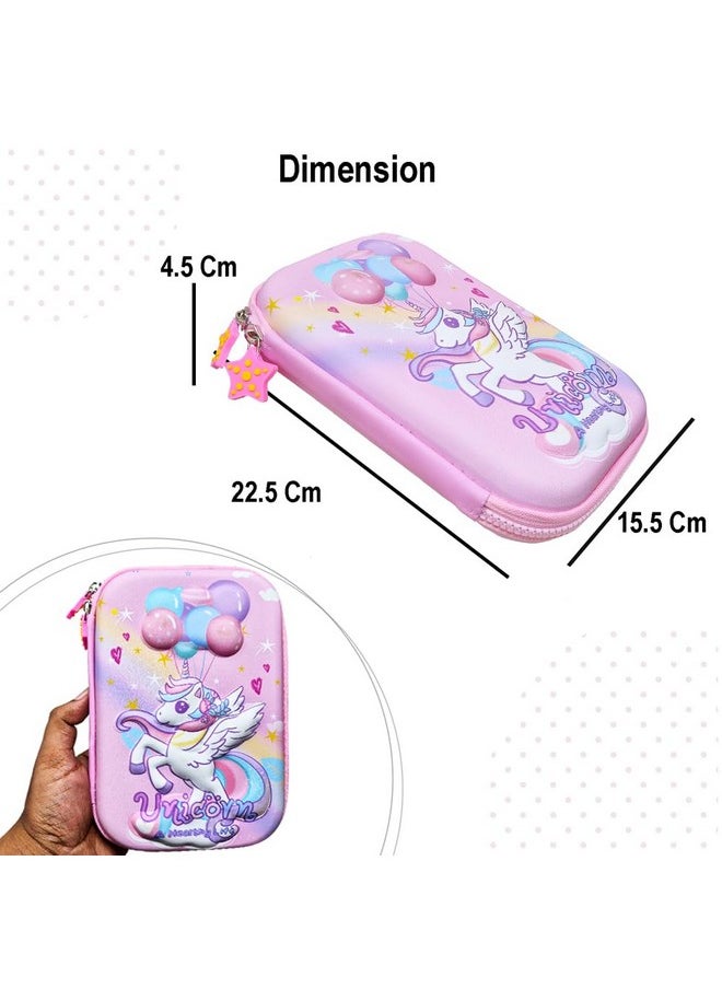PARTEET Multipurpose Stylish Unicorn Print Large Capacity Pencil Case, Pen & Pencil Pouch Bag Case For School Supplies For Kids, Pouch For Girls (Assorted Color, Canvas, Pink)