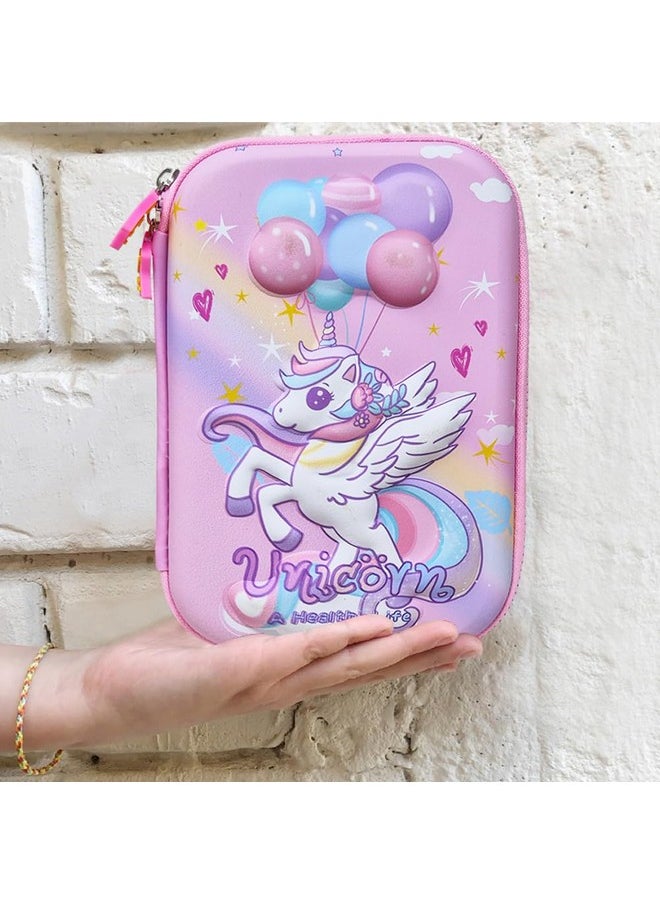 PARTEET Multipurpose Stylish Unicorn Print Large Capacity Pencil Case, Pen & Pencil Pouch Bag Case For School Supplies For Kids, Pouch For Girls (Assorted Color, Canvas, Pink)