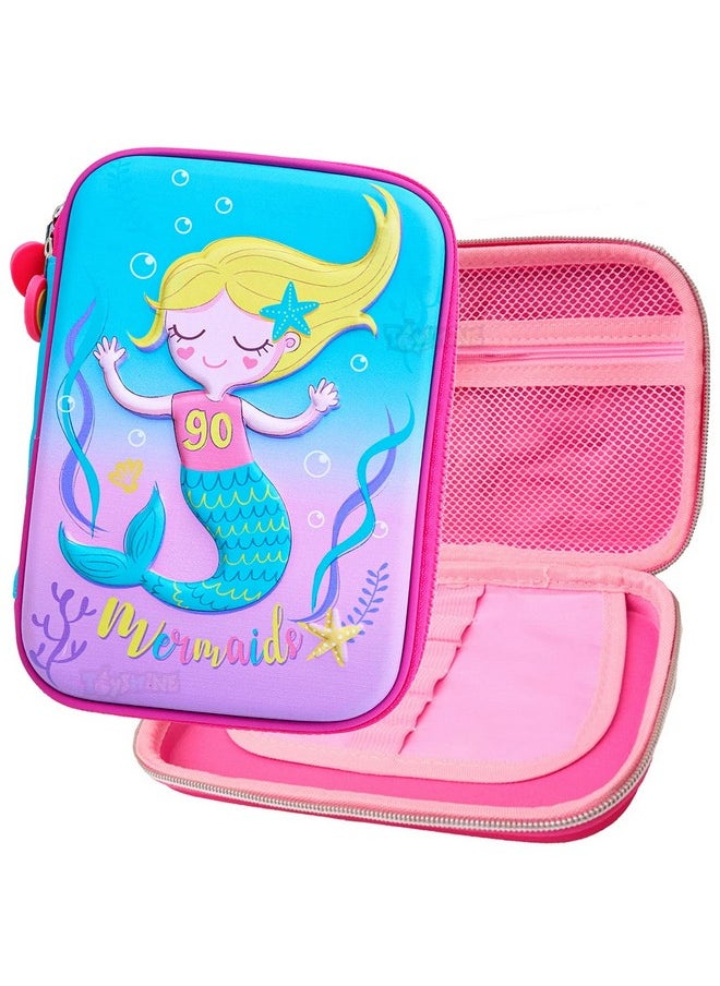 Toyshine Mermaid Hardtop Pencil Case with Compartments - Kids Large Capacity School Supply Organizer Students Stationery Box - Girls Pen Pouch- Multi-Color