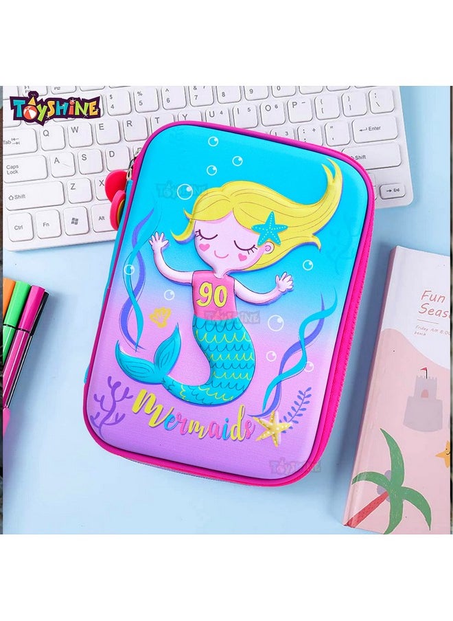 Toyshine Mermaid Hardtop Pencil Case with Compartments - Kids Large Capacity School Supply Organizer Students Stationery Box - Girls Pen Pouch- Multi-Color