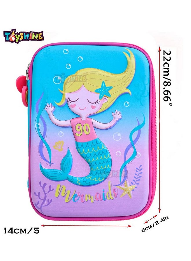 Toyshine Mermaid Hardtop Pencil Case with Compartments - Kids Large Capacity School Supply Organizer Students Stationery Box - Girls Pen Pouch- Multi-Color