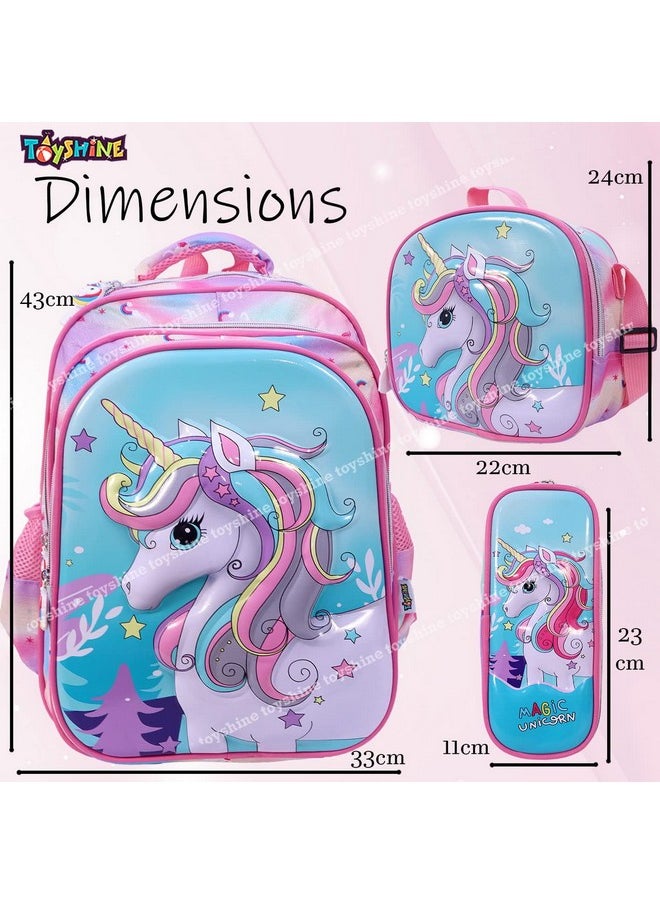 Toyshine Kids Backpack 20 inches with Pencil Case and Lunch Box Bag School Backpack for Girls Cute Lightweight Toddler Schoolbag Preschool Elementary Leisure Bag- 3 Pc Set - Christmas Unicorn - Green