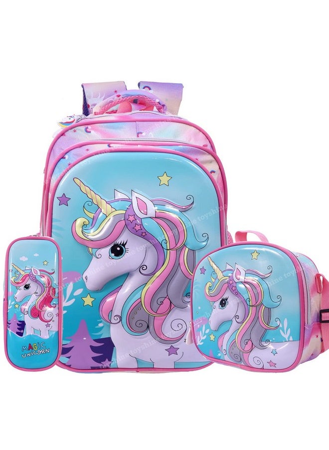 Toyshine Kids Backpack 20 inches with Pencil Case and Lunch Box Bag School Backpack for Girls Cute Lightweight Toddler Schoolbag Preschool Elementary Leisure Bag- 3 Pc Set - Christmas Unicorn - Green